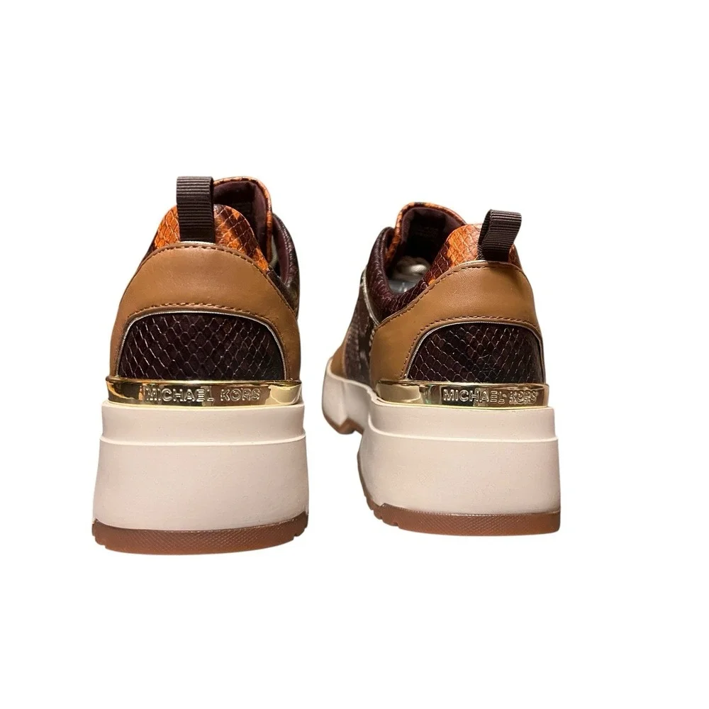 NWB Michael Kors Cosmo Woman's Sneakers Animal Snake Print Brown Gold Tan Sz‎ 9